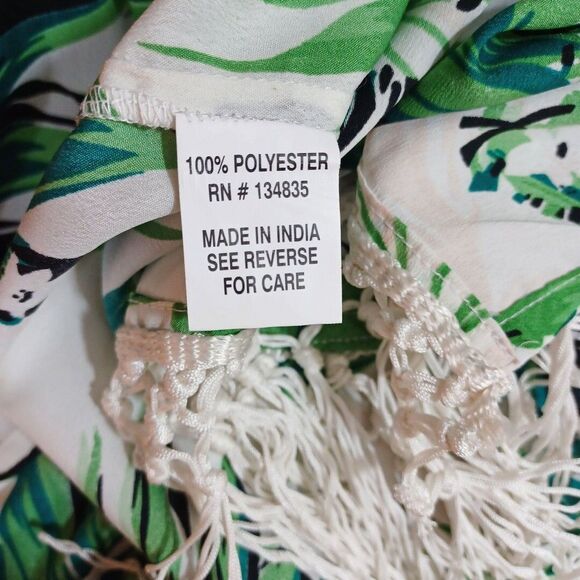 Anandas Collection Green Floral Kimono Cover Up Fringe Hem Free Size Resortwear - Picture 10 of 10